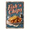Rustic Fish Chips Metal Tin Sign Vintage Pub Kitchen Cafe Bar Wall Decor