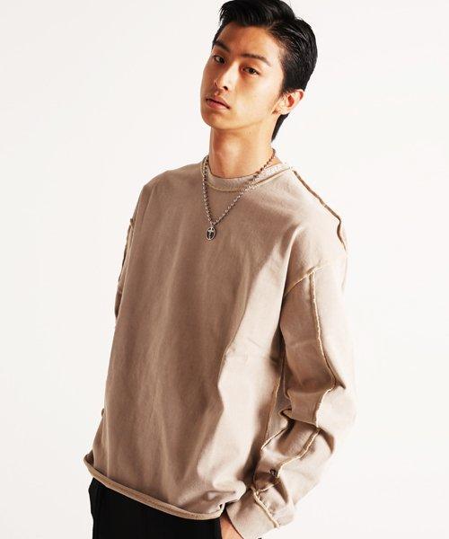Respect Reverse Stitch Pigment Long Sleeve (Beige) L