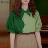 ZANZEA Women Casual Turn Down Collar Loose Summer Short Sleeve Blouse
