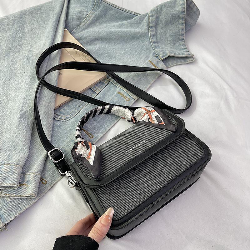 New fashion niche design silk scarf contrasting color flip bag portable shoulder messenger women's bag