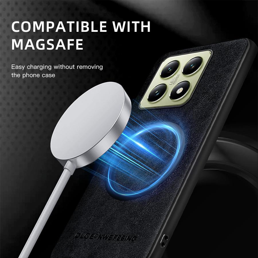 For Xiaomi 14T 14T Pro Fine-Hole PU Cow Pattern Leather Outer Magnetic Ring Soft Edge Anti-Drop Phone Case