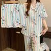 Cloud Cotton Pajamas Women'S Spring Summer Cute Striped Ice Cream Bear Short Sleeve Three-Piece Loungewear