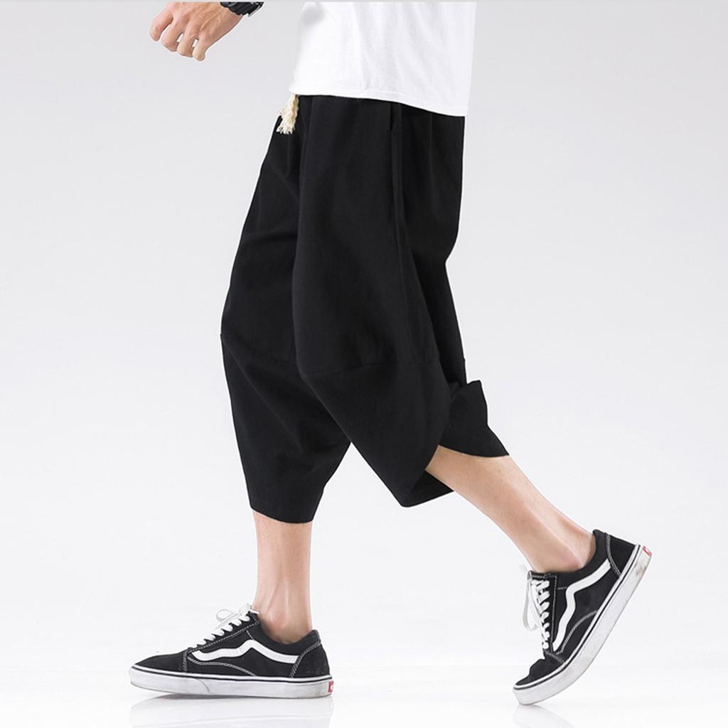 Men's Summer Fashion Leisure Color Cotton Linen Loose Calf-Length Pants