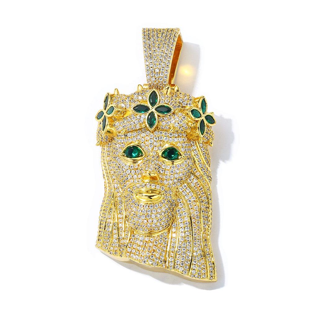 Hip Hop Clover Portrait Pendant Copper Set Zircon Full Diamond Necklace Vintage Necklace