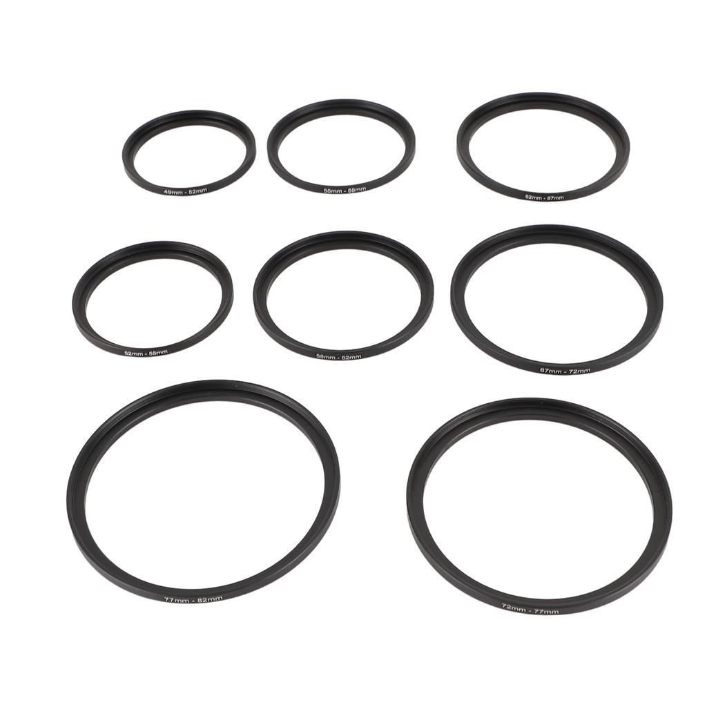 Filter Ring Adapter Set 49mm to 82mm 8 in 1 Metal Threaded Lens Filter Adapter Ring Kit for Camera