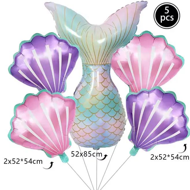 5pcs/set Mermaid Tail Shells Balloons Under the Deep Sea Mermaid Theme Party Decorations Baby Shower Girl Birthday Party Favors