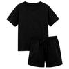 Kids Solid Color Shorts Set Drawstring Waist Pockets Crew Neck T-Shirt Casual Summer Outfit for Boys and Girls