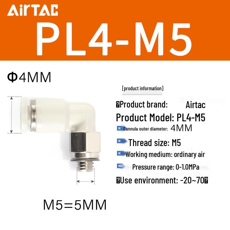 

Pneumatic Quick Elbow Connector PL4-12/M5-04 Thread L Mini