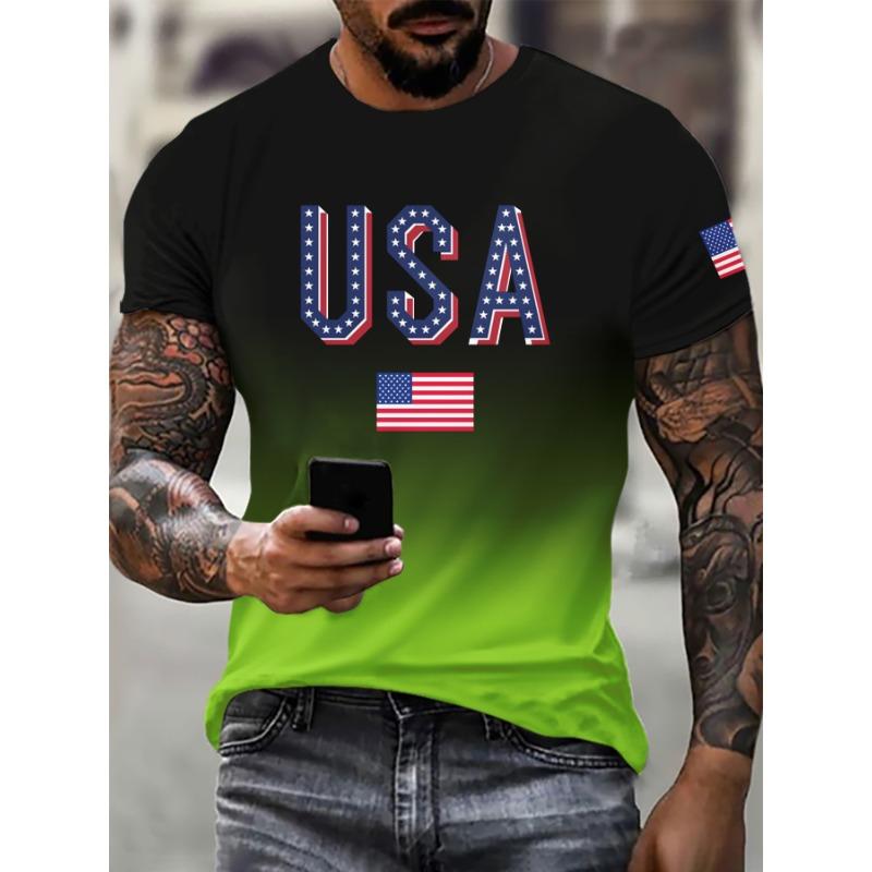 3D Digital Printed Casual Men's T-shirt with American Flag T-Shirts