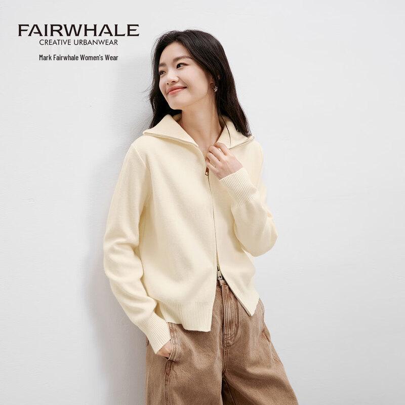 Mark Fairwhale Women's Lapel Double Zipper Knit Cardigan