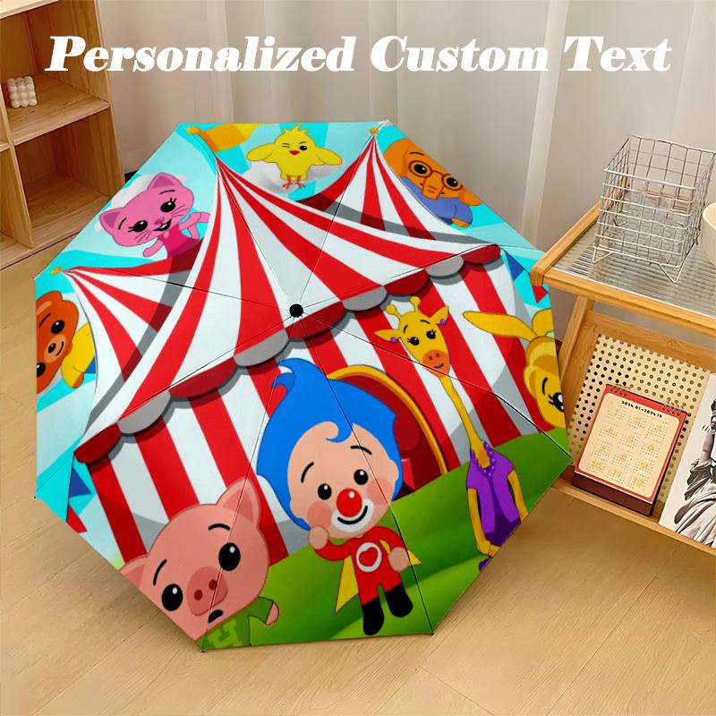 Windproof Folding Umbrella, 8‑Rib Auto Open Close El Payaso Plim Plim Umbrella for Rain Sun Protection