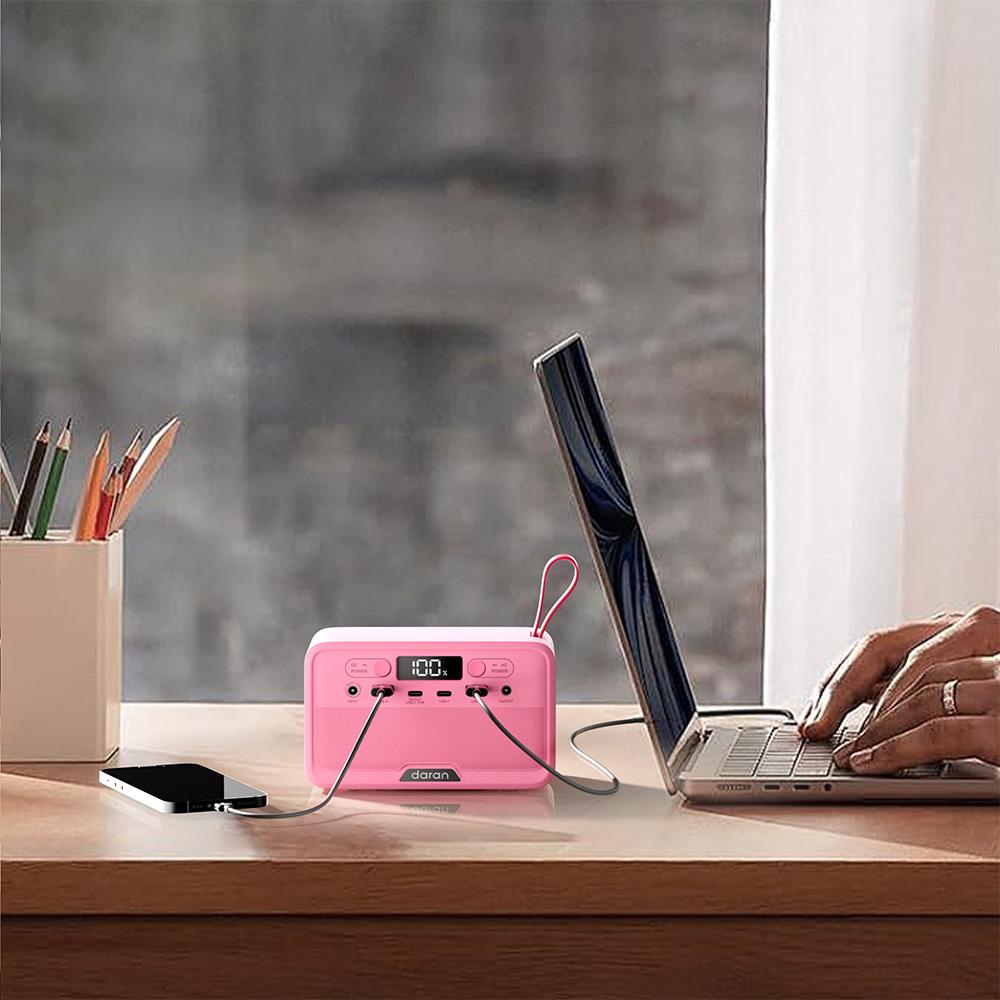 DaranEner YOUYO R100 100W Portable Power Station, 4x USB, 1x DC and 2x AC Ports, 89.6Wh LiFePO4, LED & Compact, Pink