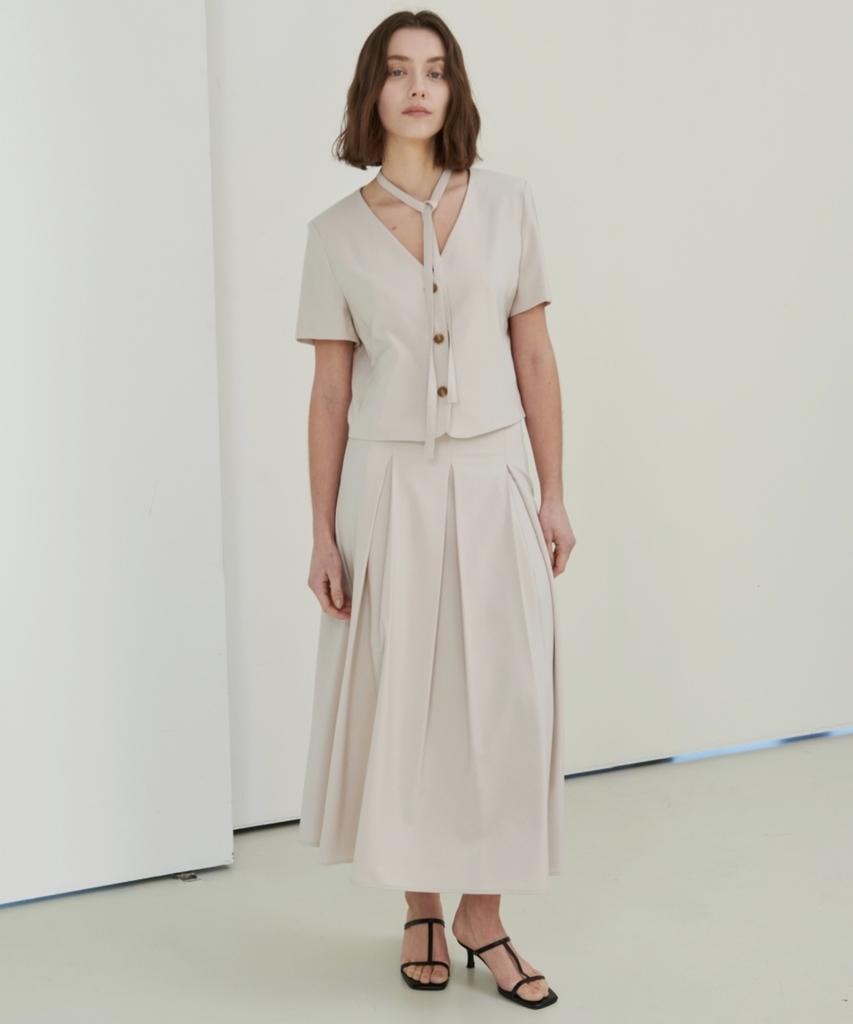 Owaiwai Belle Pleated Skirt_Beige