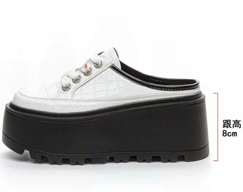 Fashion 8cm 2025 Patent Microfiber Leather Women Slipper Sandals Shoes High Brand Fashion Platform Wedge Flats Summer Lace Up