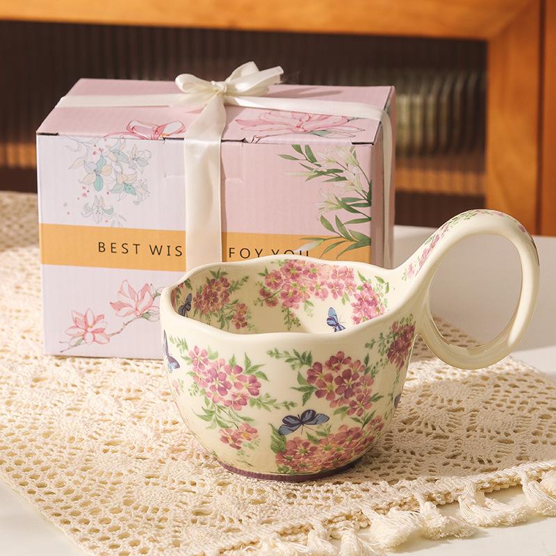 Retro Crape Myrtle Flower Ceramic Tableware Set High Value Dish Set Household Vegetable Plate Soup Plate Rice Bowl Soup Gift