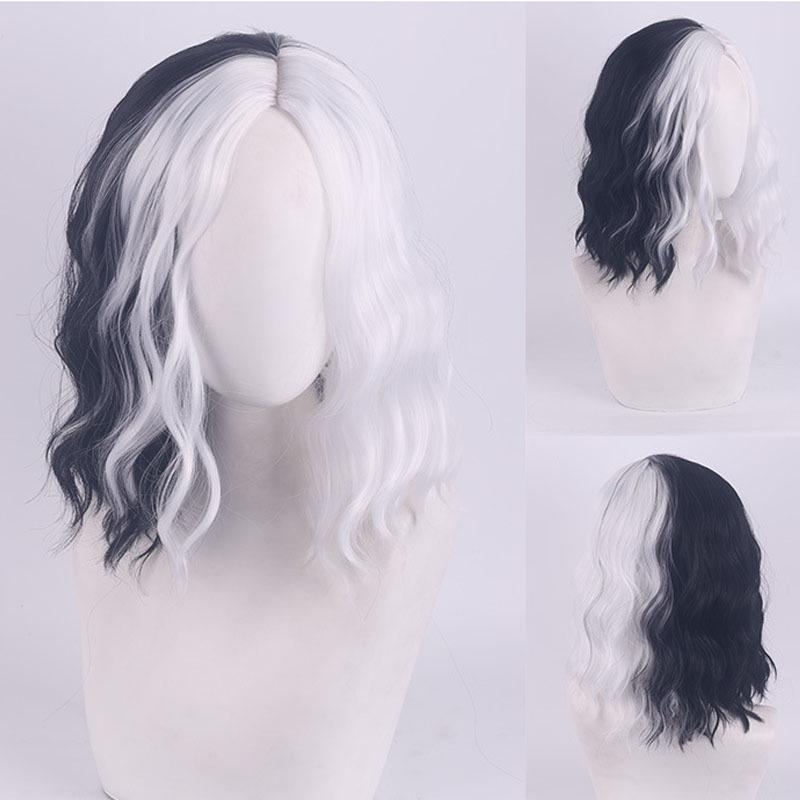Black and White Cruella de Vil 101 Dalmatians Cosplay Wig
