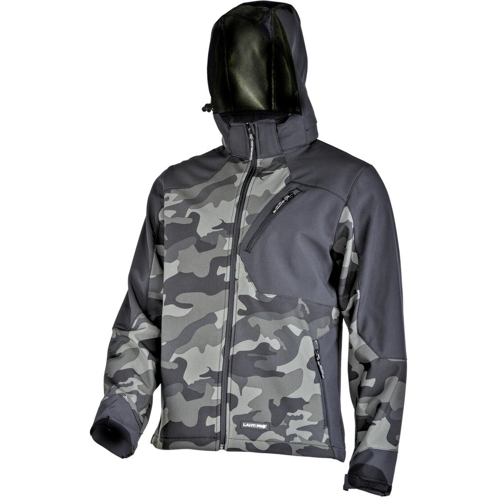 Softshell Jacket with Hood, Green-Black Camo, "", Ce, Lahti