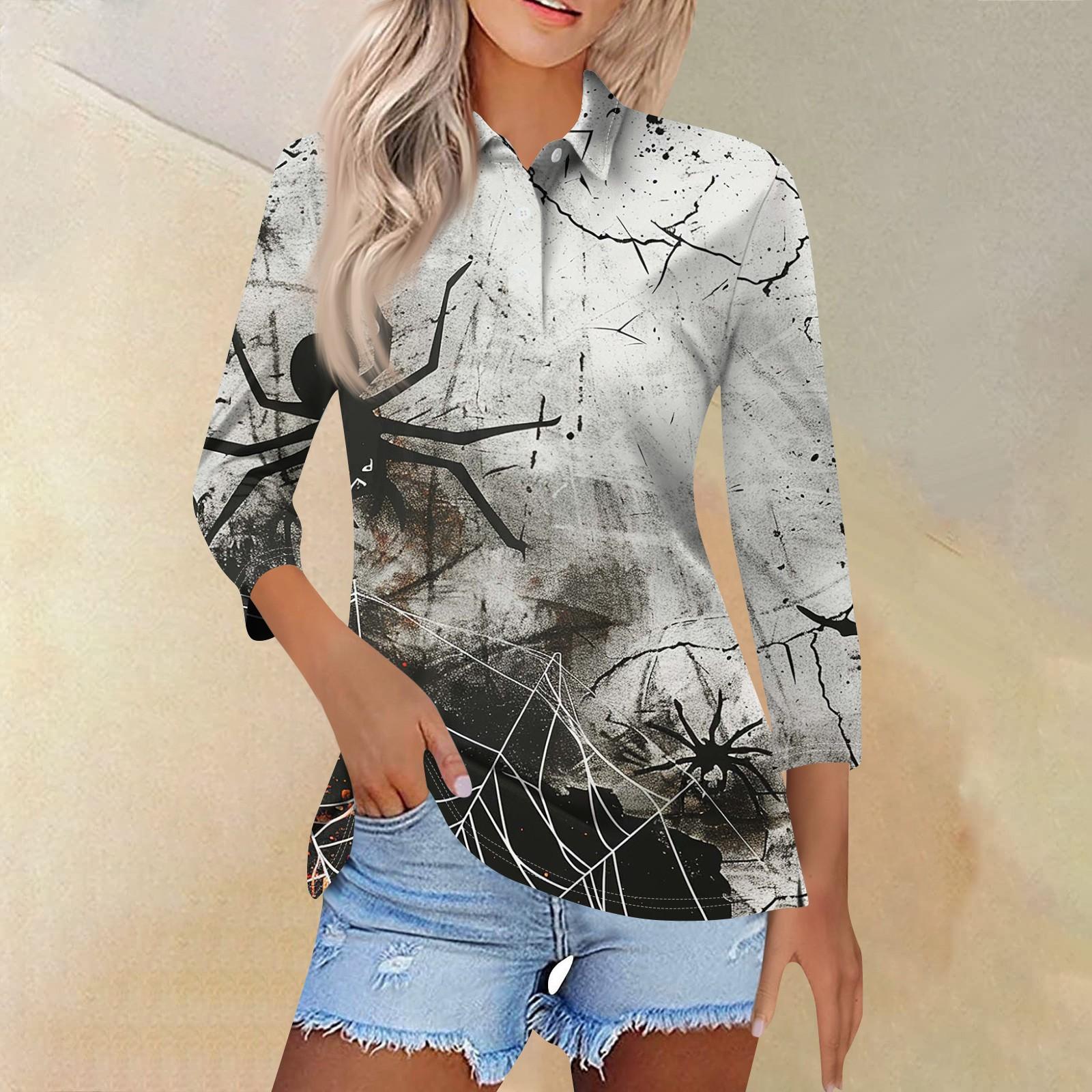 

Женская модная повседневная рубашка с отворотом и рукавом 3/4, женские топы на пуговицах XL