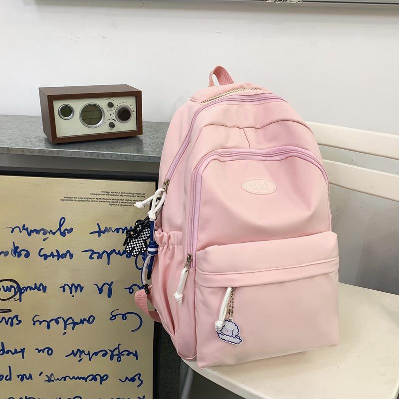 

Школьный рюкзак женский для ученицы средней школы однотонный рюкзак для мягкой девушки простой студенческий рюкзак розовый