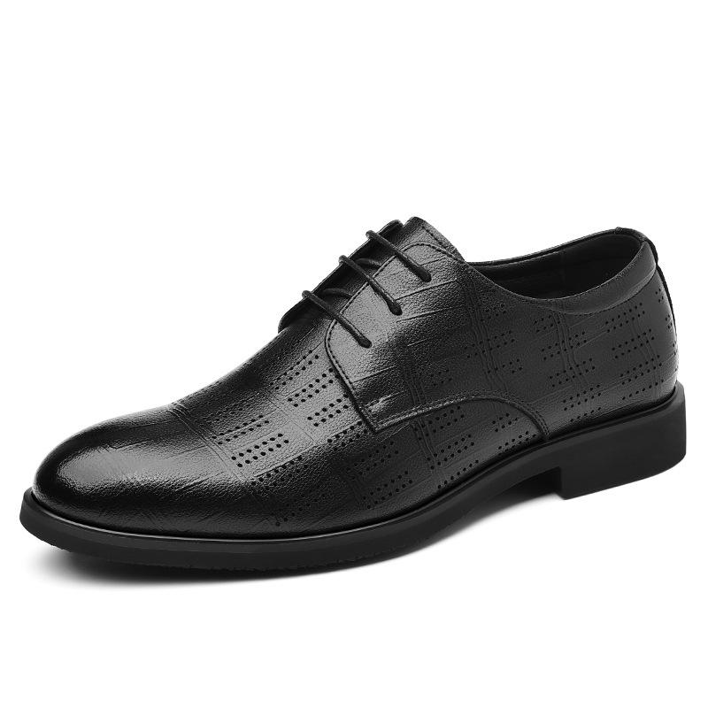 Fashion 2025 Summer Business Formal Leather Dress Shoes for Men Perforated Casual Men's Height-increasing Groom Wedding Shoes