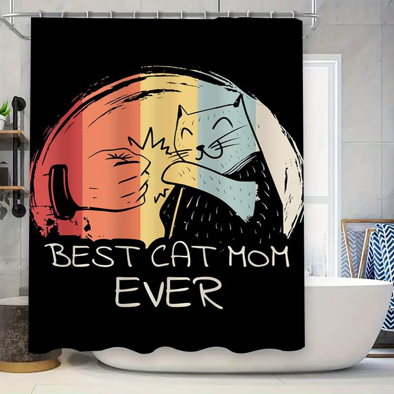 

Best Cat Mom Ever Shower Curtain Multicolored Cats Print Decorative Bathroom Liner for Home Decorations 90x180cm