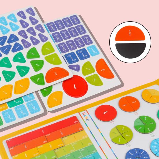 Magnetic Fraction Tiles Circles Book with Pen Percentage Decimal Fraction Learning Elementary Students Teaching Aid Educational Fraction Puzzle