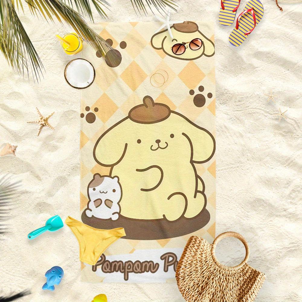 1pc Sanrio Pompompurin Beach Towel Polyester - Quick Dry Lightweight Soft Towel for Swimming Travel Camping, Unisex Beach Mat