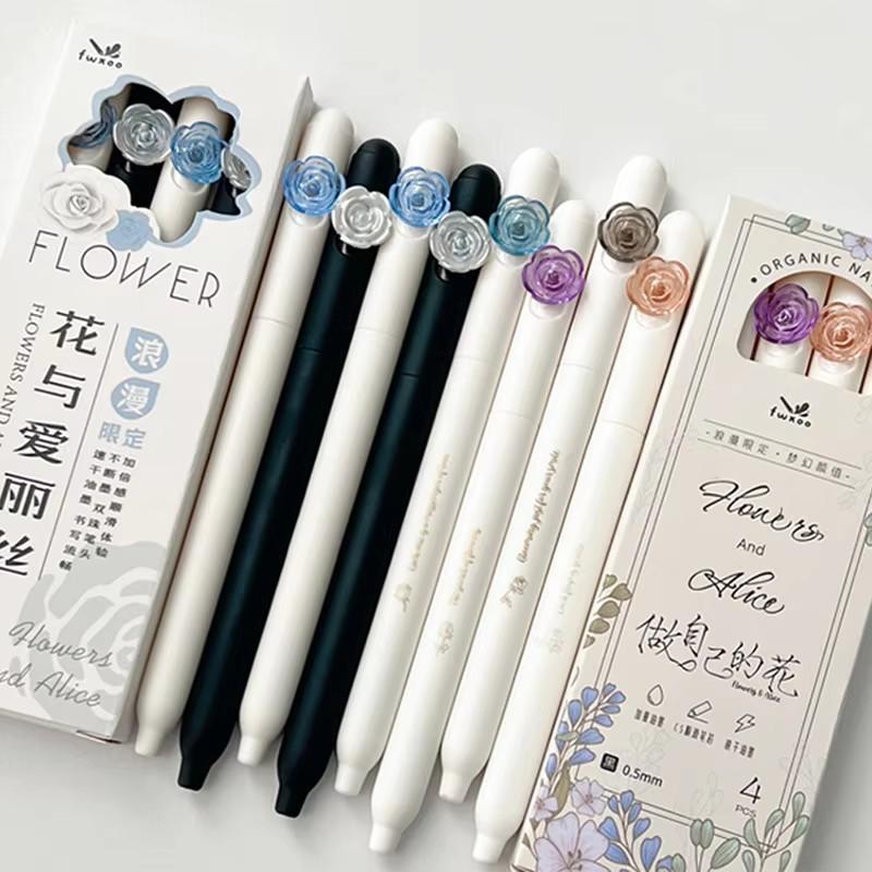 12Pcs Romantic Flower Series Gel Pen for Students 0.5MM Quick Dry Gel Ink Pen Rotate Writing Pen School Office Supplies High Quality Novelty Signature