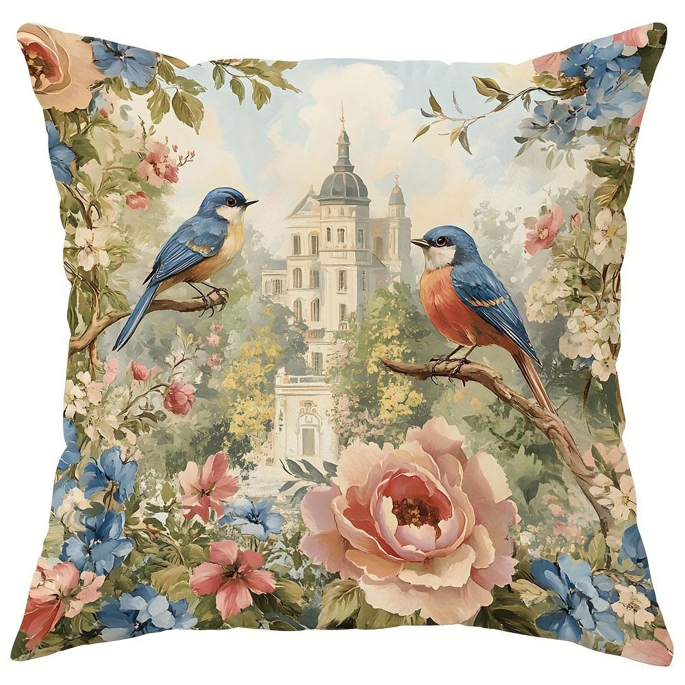 Magpie Flower Pattern Home Decor Pillowcase Bedroom Living Room Sofa Decoration Polyester Cushion Cover With Zipper