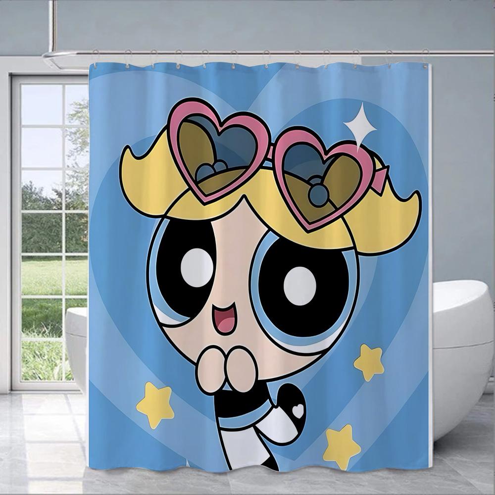 Shower Powerpuffs Girlss Curtain Waterproof Polyester Fabric Paint Colorful Bath Curtains Home Bathroom Decor Curtain With Hook