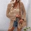 Women V Neck Long Sleeve Hollow Out Knit Cardigan Sun Protection Beach Cover Up Outerwear