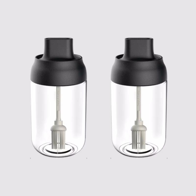2pcs 250ML Oil Bottle Moisture-proof with Lid Spoon Pepper Jar Salt Shaker Combination Glass Kitchen Dining Seasoning Bottle