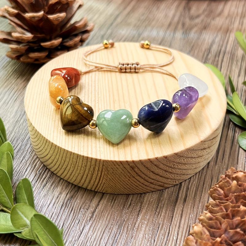 1 Stück Naturstein-Kristall, herzförmiges buntes Stein-Webarmband, Natur-Schmuckarmband.