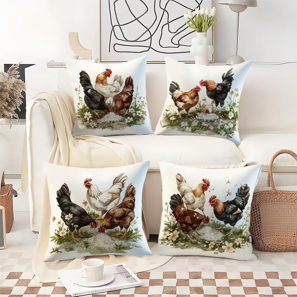Aquarell Bauernhof Thema Hühner Digitaldruck Kissenbezug Kurzer Plüsch Geeignet Wohnzimmer Schlafzimmer Sofas Dekokissenbezug