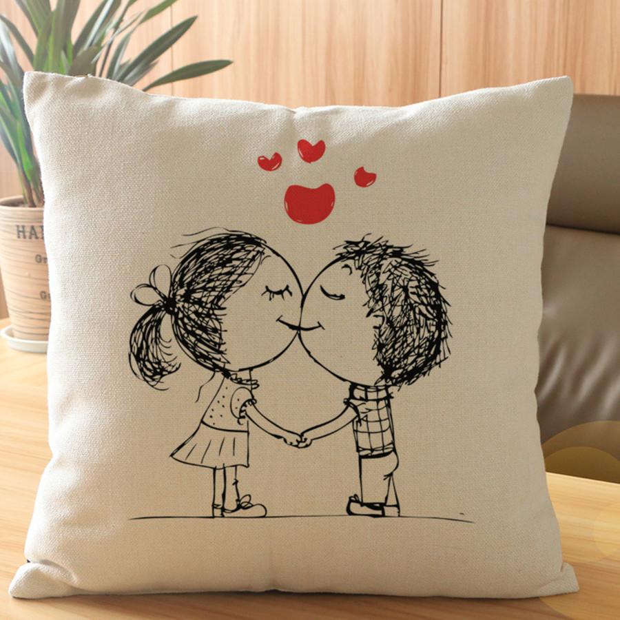 Couples Minimalist Creative Love Cotton Linen Cushion Cover Valentine Gifts Home Decorative Seat Sofa Throw Pillow Case Cojines