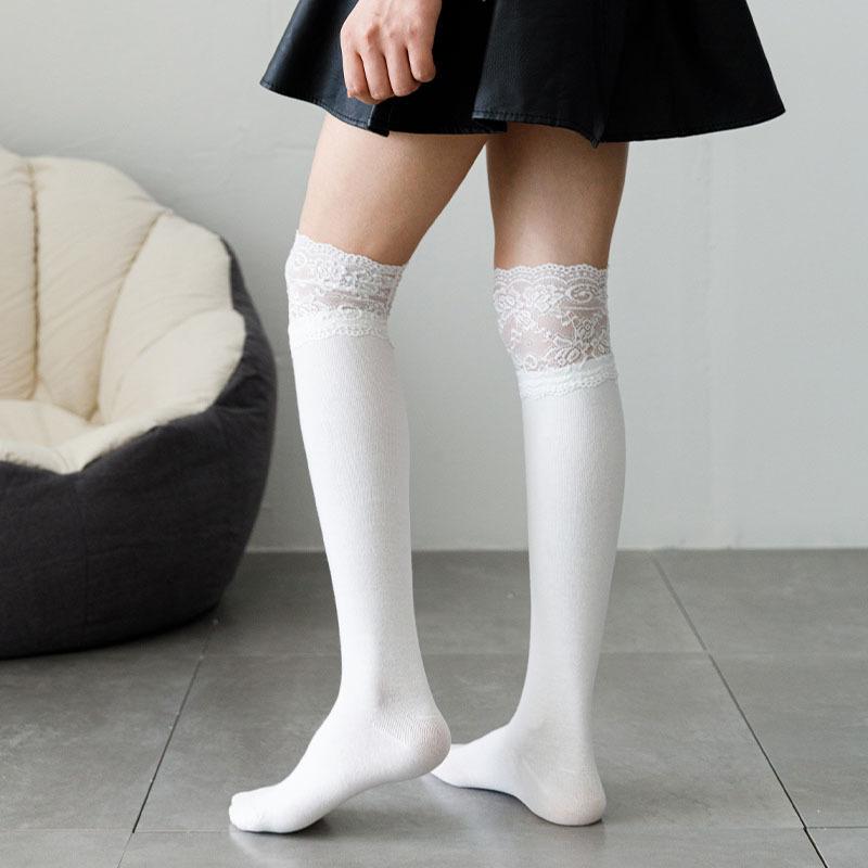 Calf Socks Women'S Japanese Sweet Lace Splicing Stockings Spring And Summer Versatile Lolita College Wind Knee Socks