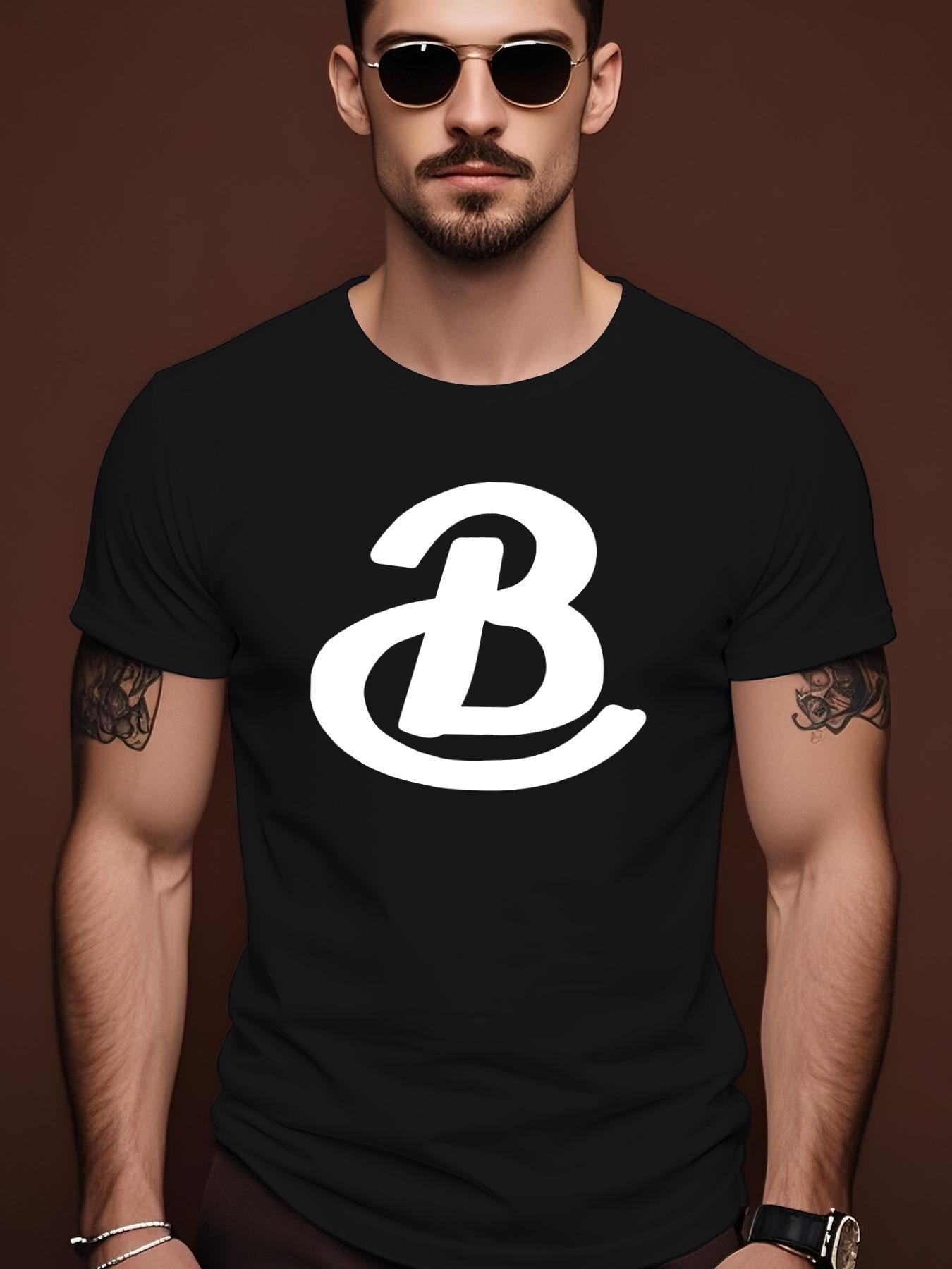 Summer Short Sleeve Tshirt with Bold Letter B Graphic - L... L