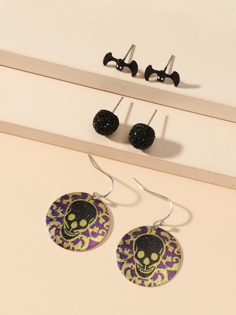 3pcs Set Retro Exaggerated Pumpkin Spider Ghost Skull Stud Earrings for Women Halloween Party Cartoon Cute Witch Jewelry Sets