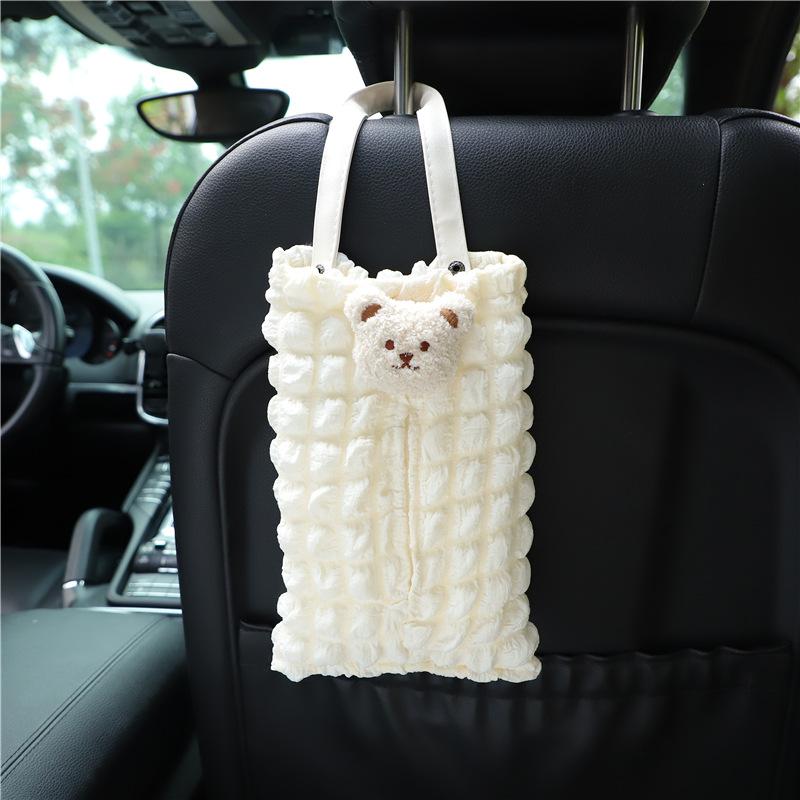 New Car Tissue Box Temperament Puff Grid Car Seat Hanging Paper Drawer Cartoon Bear Car Tissue Drawer