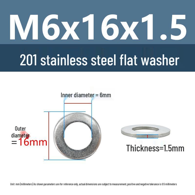 Yigu Oversized Thickened 201 Stainless Steel Flat Washers for M3, M4, M5 Industrial Use