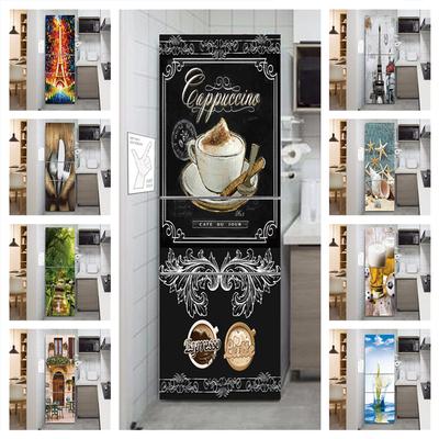 Küche Vinyl Kühlschrank Aufkleber Selbstklebende Kühlschrank Tapete Tür Abdeckung Kaffee Dschungel Ball Dekoration Poster Wandbild 3d Film