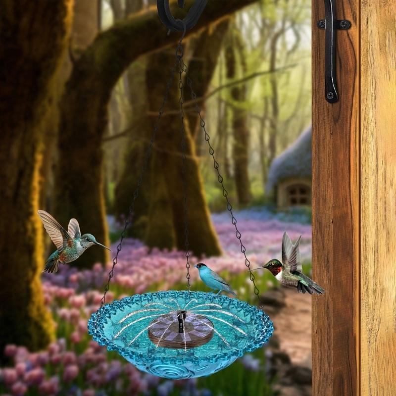 Hanging Outdoor Bird Bath Fountain Solar Powered Fountain Attracts Birds Squirrels  Large Capacity Garden Feeder