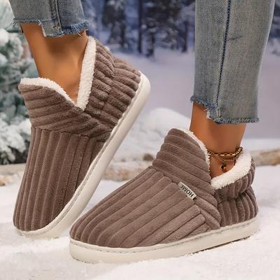 Cozy & Warm Women's Winter Slipper Boots - Casual Striped Home & Outdoor Footwear, Slip-On Closure, Flat Heel,  Cute Slippers