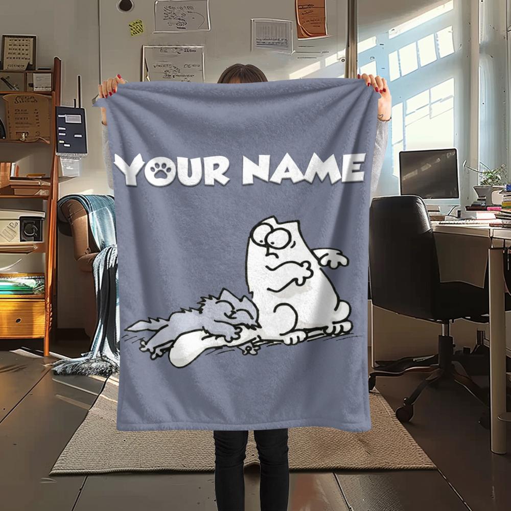 1pz Coperta in Flanella Personalizzata con Nome e Motivo del Gatto Simon Adatta a Tutte le Stagioni per Arredamento Casa Calore e Comfort Regali Regalo Festivo_xia