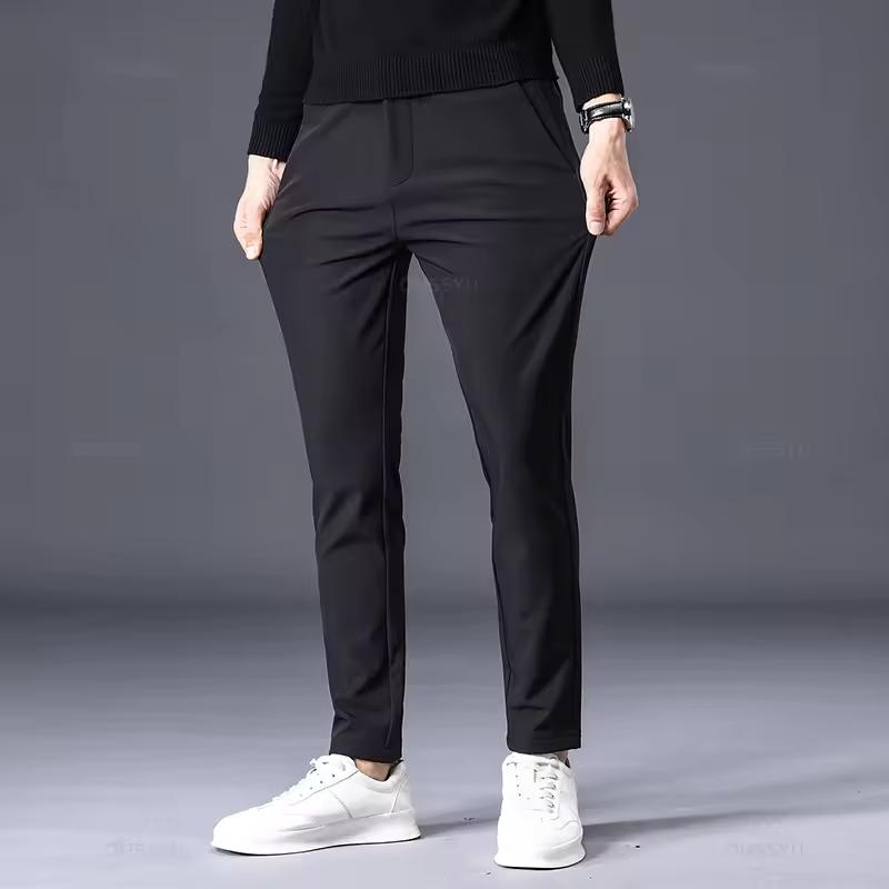 Autumn Winter Warm Men's Fleece Pants Thick Business Stretch Slim Fit Elastic Waist Jogger Classic Trousers Male