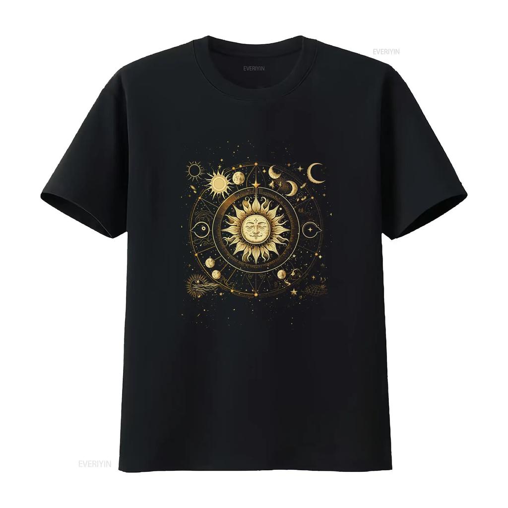 Boho Moon Phases Celestial Sun Stars T Shirt Bohemian Phase Mystical Vintage Washed Designer Clothes Unisex Versatile Stylish