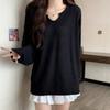 New Arrivals Open Run Women Solid KniTTed Box FiT Long Sleeve T shirT