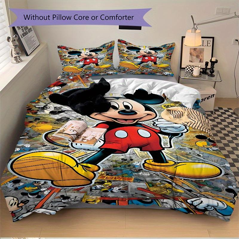 3pcs Mickey Mouse Printed Bedding Set, Breathable And Soft, Machine Washable, Christmas Gift, Suitable for Bedroom Decoration, 106