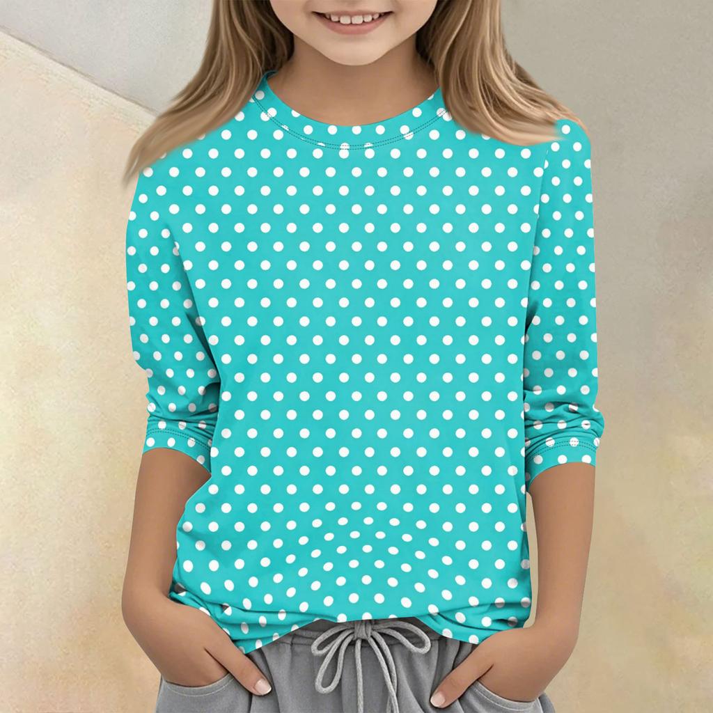 Kids Polka Dot Print Crew Neck Three Quarter Sleeve Casual T Shirt Lightweight Soft Fabric Comfortable Fit for Everyday Wear