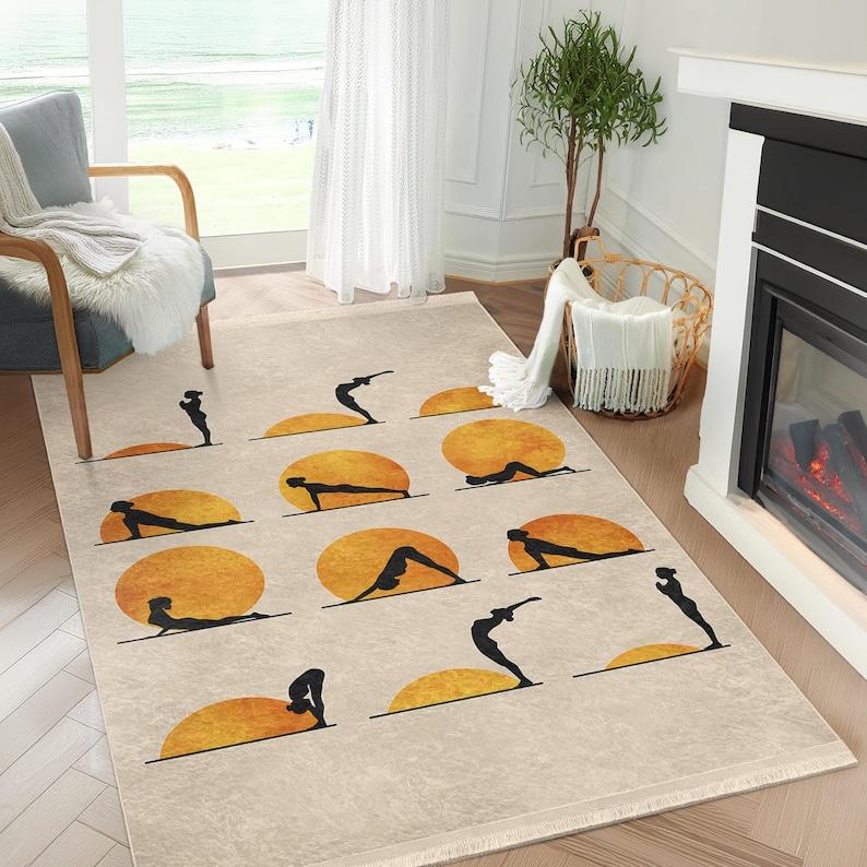 

Sunset Yoga Mat Yoga Themed Rug Meditation Carpet Boho Floor Mat Mindfulness Decorative Art Carpet for Home Practice 60*90cm